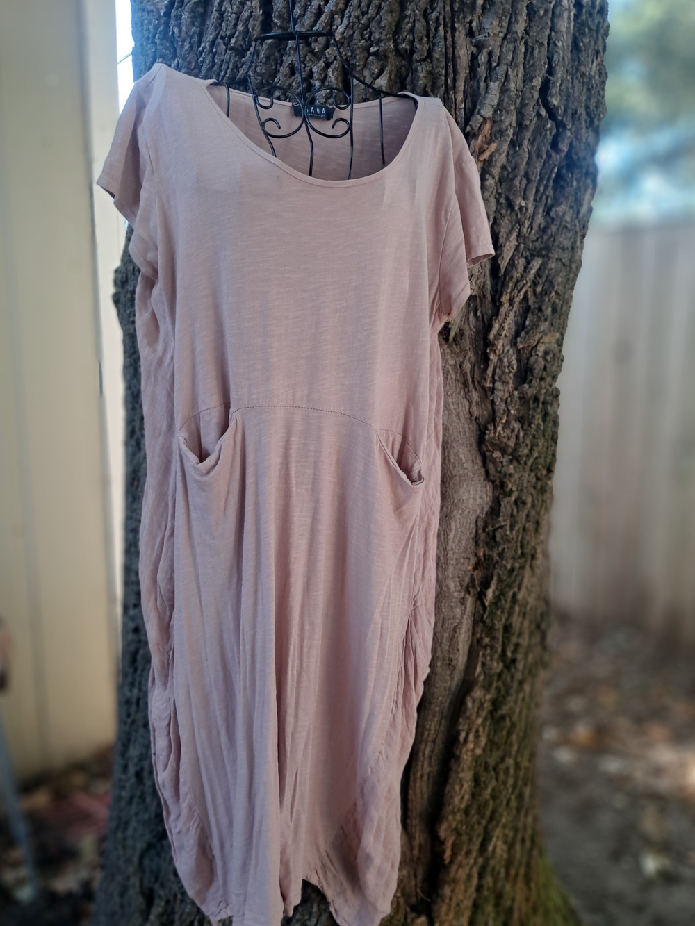 100% cotton, Saga Made In Italy Relaxed Pocket Midi Dress in Blush Pink